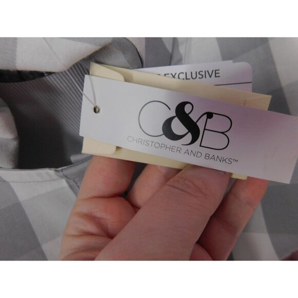 SALE NWT Christopher & Banks Petite Checkered Blouse Women Small Gray - Picture 10 of 14